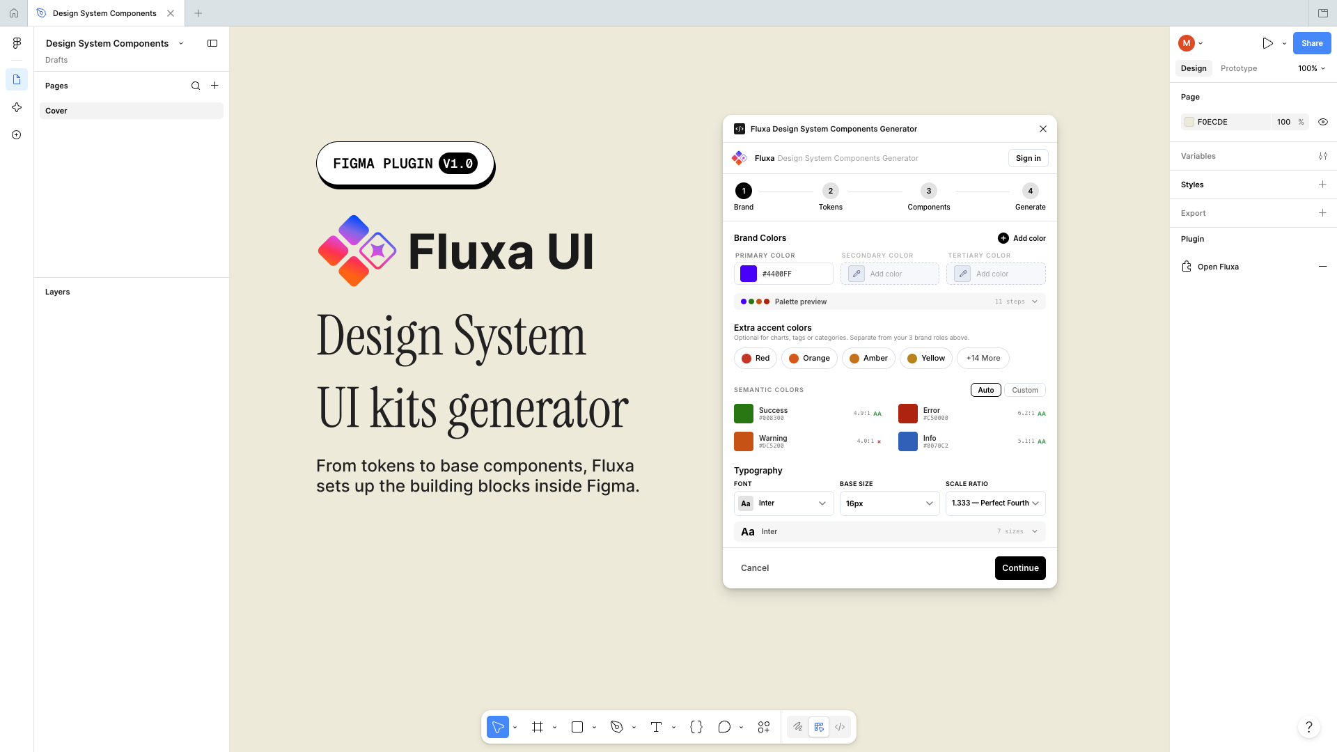 Fluxa UI — Figma design system generator plugin interface